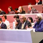 Geneva, International Conference Center. 34th International Conference of the Red Cross and Red Crescent. A representative of Vanuatu takes the floor.