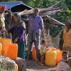 people collecting water from a water point in Lalibela town.