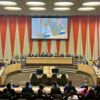ICRC President Mirjana Spoljaric delivers remarks on 29 April 2025 at a meeting on the Global Initiative to Galvanize Political Commitment to International Humanitarian Law convened by France at the United Nations in New York.
