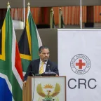 Alvin Botes speaking at the Global High-Level Initiative event on IHL in Pretoria