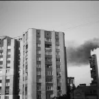 Smoke in Kyiv after a night of strikes.