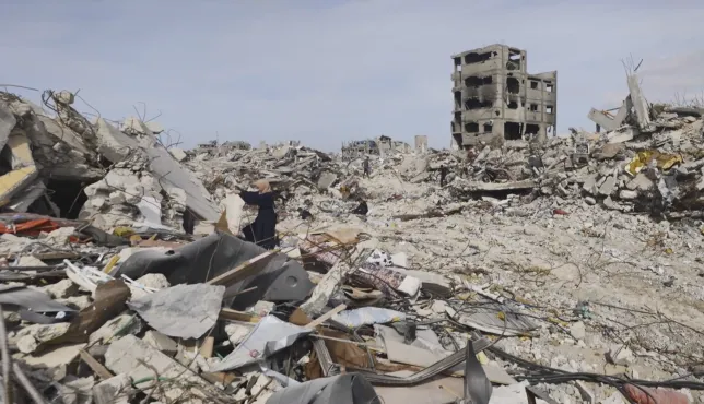a destroyed neighbourhood in Gaza