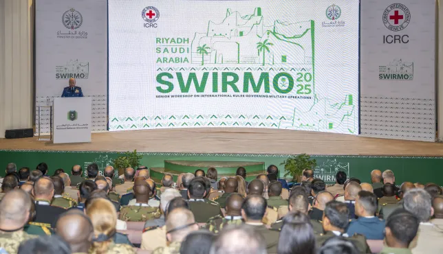 Opening of the SWIRMO 2025 in Riyadh, organized by the ICRC and co-hosted by the Ministry of Defense of the Kingdom of Saudi Arabia and the Saudi National Committee of International Humanitarian Law (IHL).