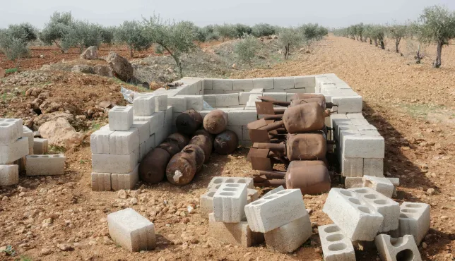 Syria, Aleppo, 2026. Explosives collected by ICRC trained specialist staff  during the weapon clearance operation in Barlahin village in Aleppo.