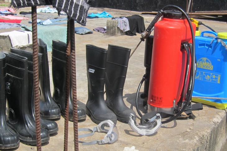 Equipment and chemicals stand ready for the fumigation operation. 