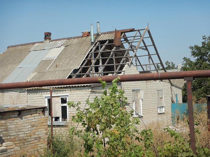 One of the many houses damaged in the fighting that has wracked eastern Ukraine. 