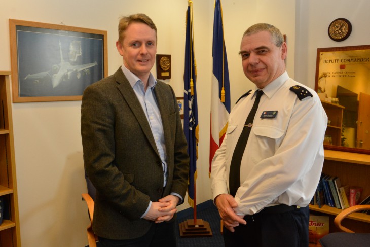 ICRC UK & Ireland spokesperson Matthew Morris meets vice admiral Bruno Paulmier, deputy commander allied maritime command, NATO.