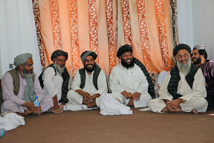 Kandahar, Afghanistan, 29 August 2016. The drivers watch a video of their role play to help them identify best practices and receive feedback from the course facilitators.