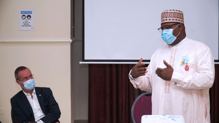 The Secretary General of the NRCS...makes his opening address at the EFAT workshop held in Abuja in September 2021